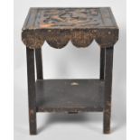 A Rustic Welsh Rectangular Carved Stool with Undershelf, the Top Depicting Welsh Dragon, 33.5x28cm