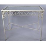 A Mid 20th Century Wrought Iron Glass Topped Plant Stand or Table, 87cm x 50cm