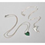 Two Silver Necklaces, One with Dolphin Pendant and the Other Malachite Heart