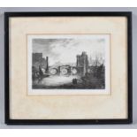 A Framed Engraving, The Old Welsh Bridge, Shrewsbury, 17x13cm