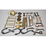 A Collection of Vintage Metal wares to Include Brass Door Knocker, Handles, Coat Hooks etc