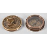 A Reproduction Stanley of London Cylindrical Brass Sundial/Compass with Folding Gnomon, Inscribed