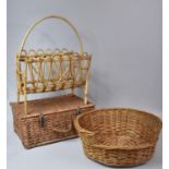 A Wicker Magazine Rack, Pet Basket and Picnic Basket