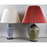 Two Oriental Vase Shaped Table Lamps and Shades