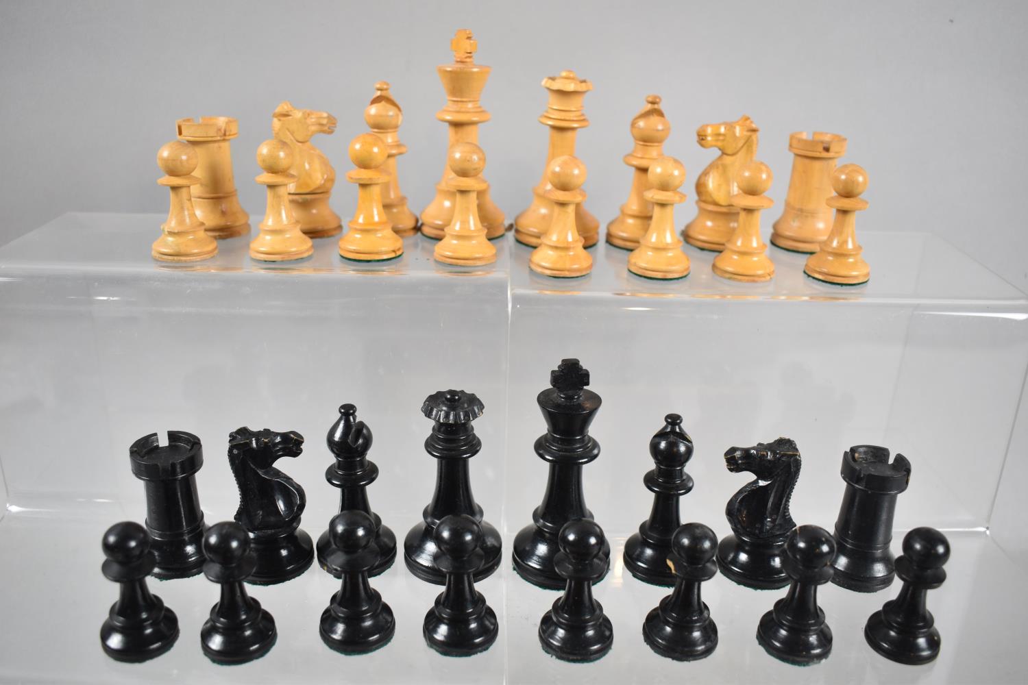 An Edwardian Stained Box Containing Staunton Style Chess Pieces, The Kings 8.5cm high - Image 2 of 2