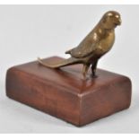 A Small Bronze Study of a Budgerigar Mounted on a Wooden Plinth, 6.5cm long