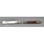 A Silver, Mother of Pearl Bladed and Moss Agate Handled Letter Opener by Aidey Lovekin, Birmingham