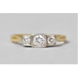 An Art Deco Three Stone Diamond and 18ct Gold Ladies Engagement Ring with Bright Cut Diamonds in