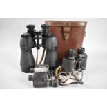 Three Pairs of Various Binoculars, Largest with Leather Case