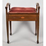 An Edwardian Inlaid Piano Stool with Upholstered Lift Up Seat, 52cm wide