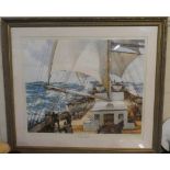 A Large Framed Print, Gale Force Eight by Montague Dawson, 77cm Wide