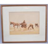 A Framed Watercolour Depicting Cockle Pickers on Beach, 29x22cm