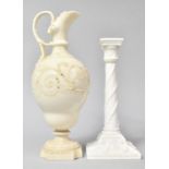 A Royal Worcester Creamware Candlestick, Shape No.1050 Together with a Royal China Works Worcester
