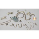 A Collection of Silver and White Metal Costume Jewellery to Include Shell Cameo, Crucifix on