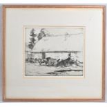 A Framed Engraving Depicting Horse and Cart in Farmyard and Signed E Herbert, 30x25cm