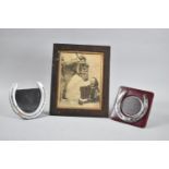 Two Easel Backed Frames Mounted with Horseshoes Together with a Framed Photograph of a Donkey on the