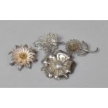 A Four Silver Floral Brooches, All Stamped Silver or 925