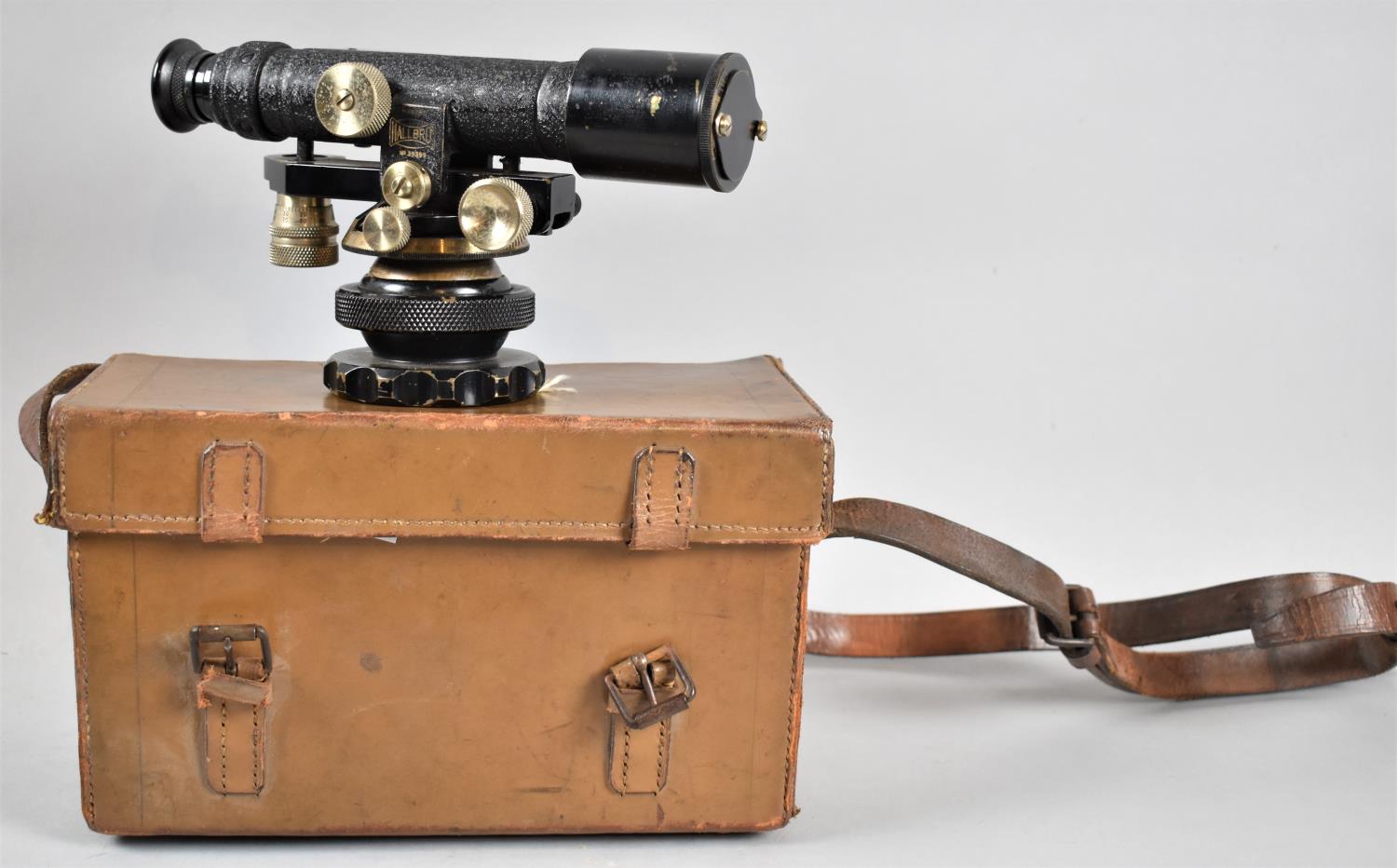 A Vintage Leather Cased Surveyors Level by Hall Bros no. 39399