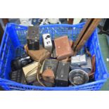 A Collection of Vintage Box Cameras, Movie Cameras, Tripod, Kodak Aero-Ektar American Lens etc