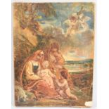 A 19th Century Oil on Card Depicting Religious Scene Depicting Mary, Joseph and Jesus, 24.5cmx18.