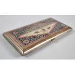 A North Indian/Persian Silver Plated Cigarette Case with Red and Green Enamelled Decoration, 15.5cms