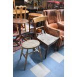 A 19th Century Bar Back Chair and an Oval Topped Stool, Wormed