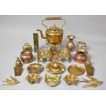 A Collection of Various Brass and Copperwares to comprise Kettle and Stand and Fireside Ornaments