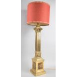 A Large Gilt Brass Corinthian Column Table Lamp Base and Small Shade, 62cm high