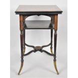 An Edwardian Rosewood String Inlaid Square Topped Occasional Table with Undershelf and X Frame