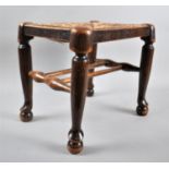 An Edwardian Oak Framed Rushed Topped Rectangular Stool, 36x27x32cm High