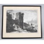 A Framed Print, The Old Welsh Bridge at Shrewsbury, 38x28cm