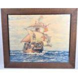 An Oak Framed James Tyler Print of a Tall Ship in Full Sail, 65x51cms