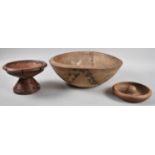 A Turned Wooden Mixing Bowl, 39cm Diameter and Two Treen Bowls