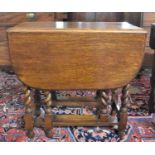 A Mid 20th Century Oak Gate Legged Drop Leaf Occasional Table, 76cm wide