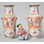 A Pair of Late 19th Century Chinese Canton Famille Rose Vases (Both with Varying Condition Issues to