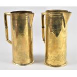 A Pair of Early 20th Century Brass Jugs with Engraved Decoration, One Monogrammed A, the Other CLC