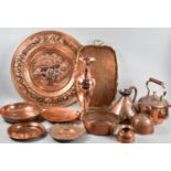 A Collection of Various Copper Items to Include Quart Measure, Kettles, Vases, Wall Plaques and