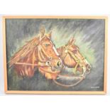 A Framed Oil on Board, Two Horses in Bridles, 60x44cm
