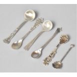A Collection of Six Silver Decorated Condiment Spoons, Various Hallmarks