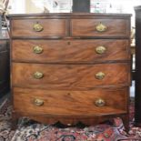 A 19th Century Crossbanded Bow Fronted Chest of Two Short and Three Long Drawers on Bracket Feet,