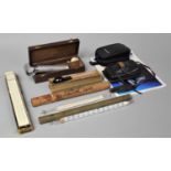 A Collection of Sundries to Include Dairy Thermometers, Slide Rule, Vintage Cameras, Embekko Optical