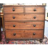 A 19th Century Crossbanded Mahogany Chest of Two Short and Three Long Drawer, Some Veneer Loss,