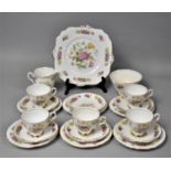 A Royal Stafford Floral Pattern Tea Set to comprise Milk Jug, Sugar Bowl, Cake Plate, Six Side