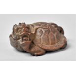 A Carved Wooden Study of the Legendary Chinese Tragon Turtle Creature, Lónggu?, 6.5cm long