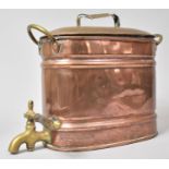 A Victorian Copper Oval Container with Two Brass Handles and Brass Tap to Base, 30cms Wide and 24.