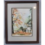 A Framed Watercolour Depicting Bridge in Autumn Signed John Bellis 1990, 32cm High