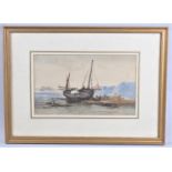 A Framed Watercolour Depicting Sailing Barge on Beach, 34.5x21cm