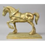 A Heavy Brass Study of a Heavy Horse in Harness, Plinth Base, 25cm Long