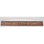 A Vintage Tin Plate Shop Shelf Label for 'Crawford's City Assorted', 48.5cm wide