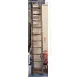 A Vintage Wooden Extending Ladder with Twisted Wire Step Guards